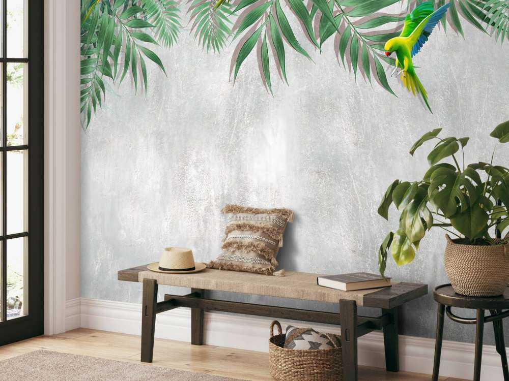 Tropiske blader og parakitter