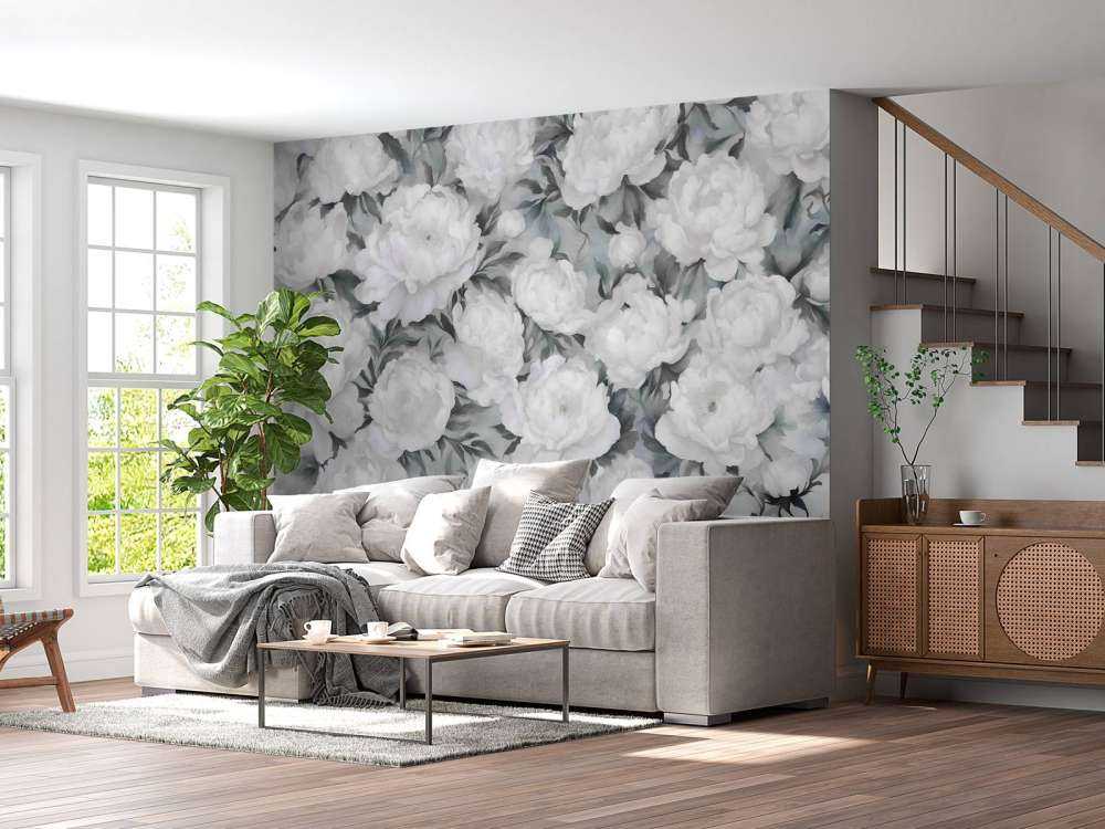 Peonies vägg blå