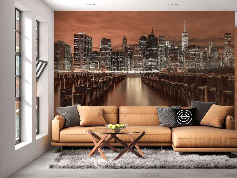 Manhattans skyline med vågbrytare