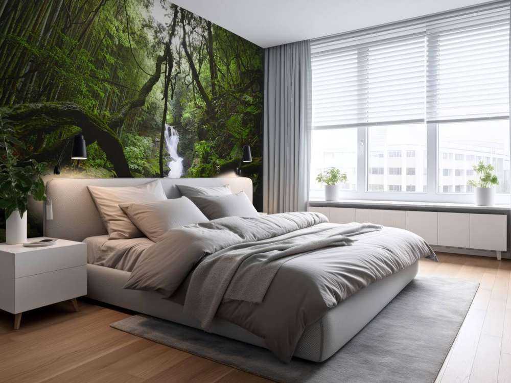 Vattenfall omgivet av träd