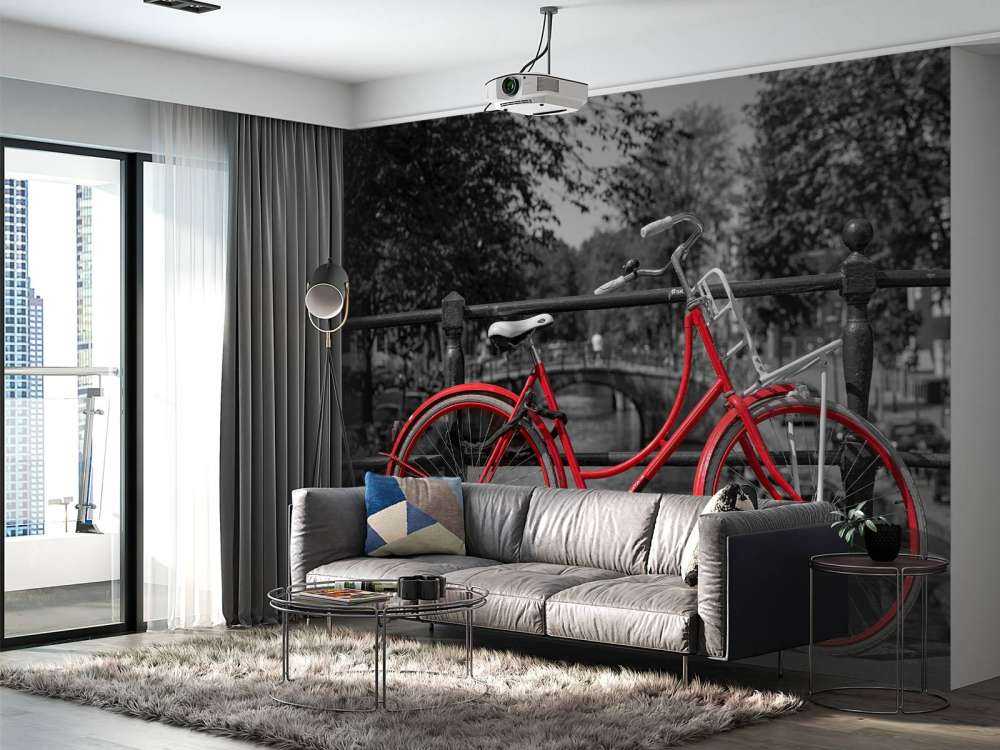 Röd cykel på brpå