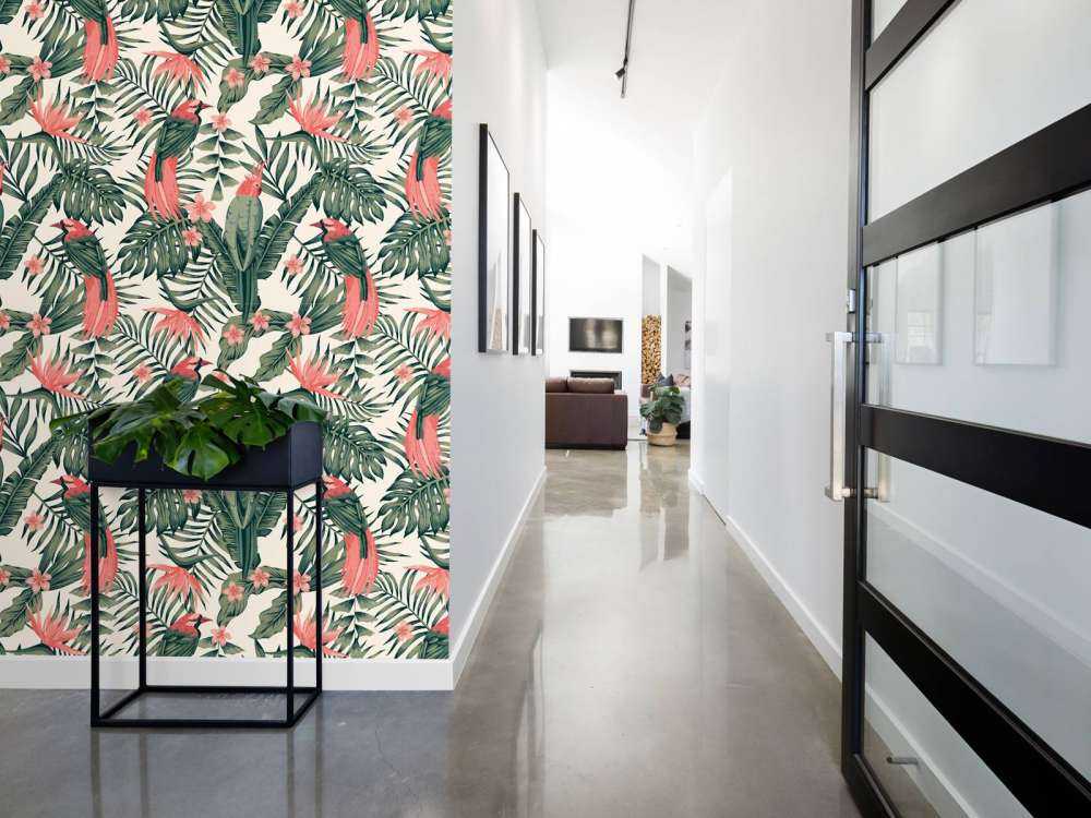 Tropiska växter, blommor och fåglar