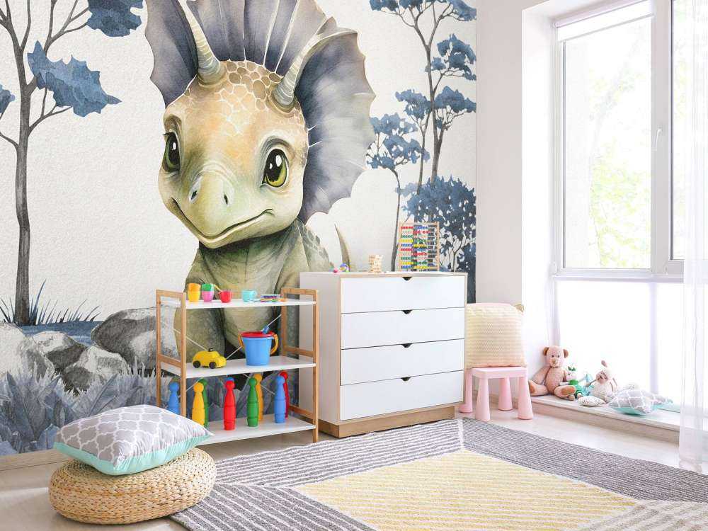 Baby triceratops i den blåa djungeln