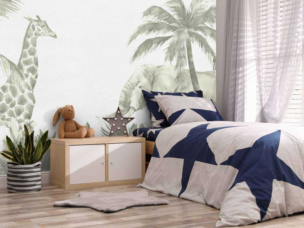 Olika djungeldjur i grönt