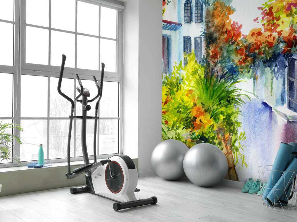 Akvarell blommor och byggnader