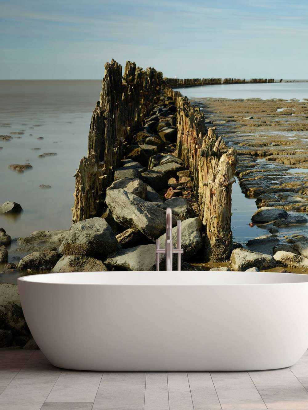 Bølgebryder af træ og sten