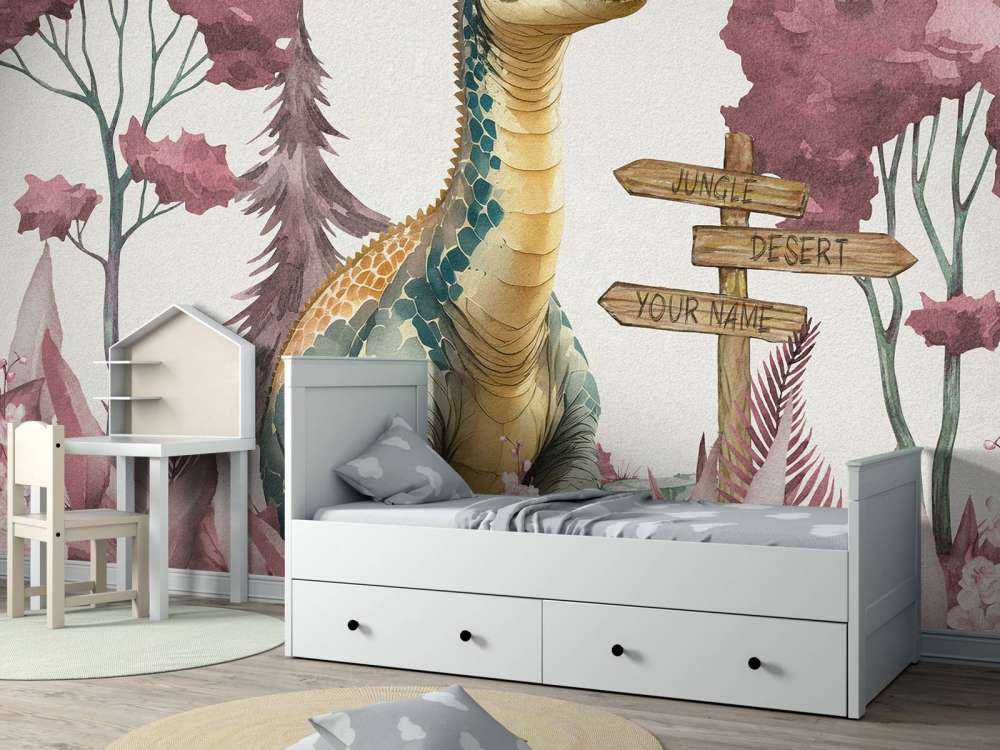 Baby brachiosaurus i den rosa junglen