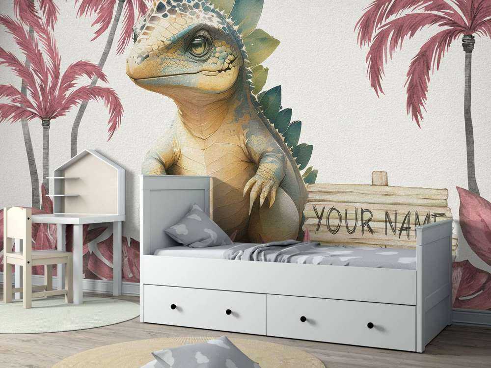 Baby stegosaurus i den rosa junglen