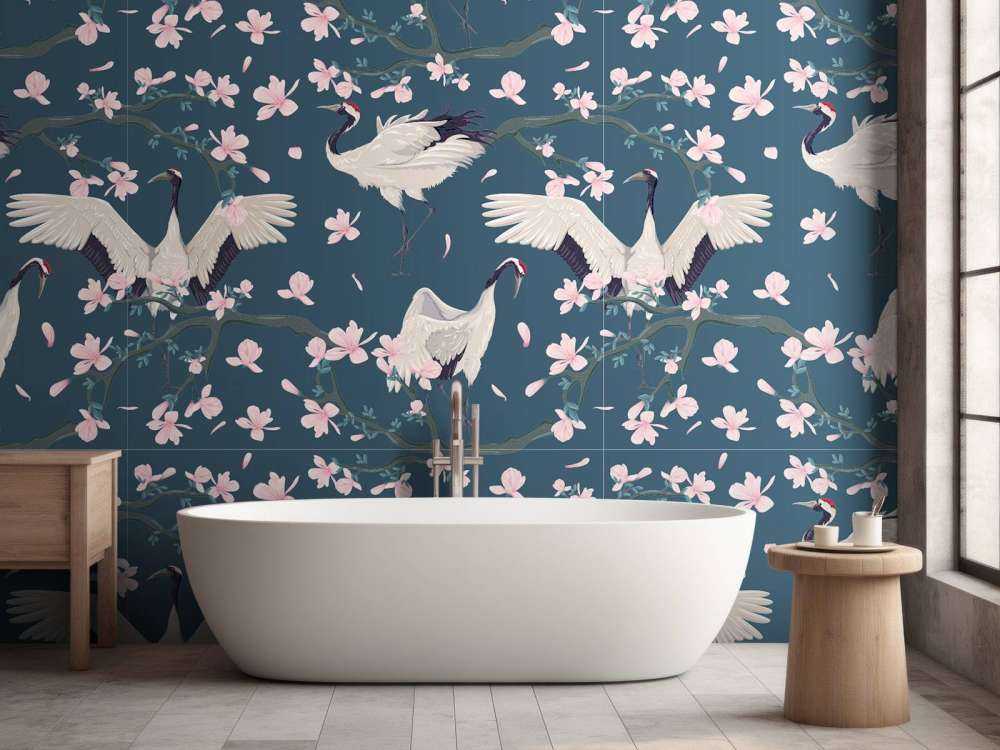 Kraanvogels met magnolia's