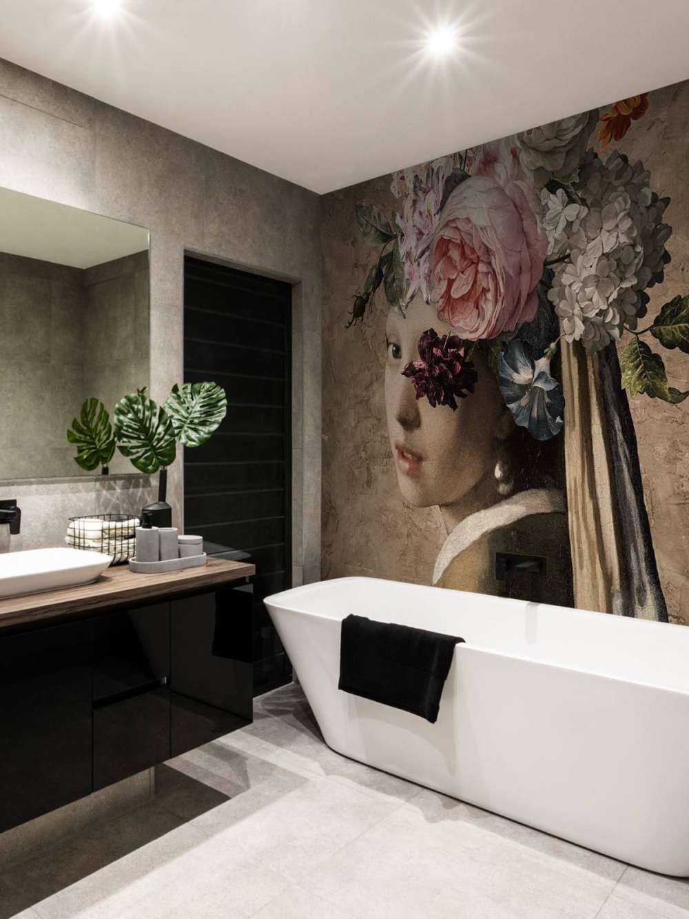 Pige med perleørering - blomsterdesign