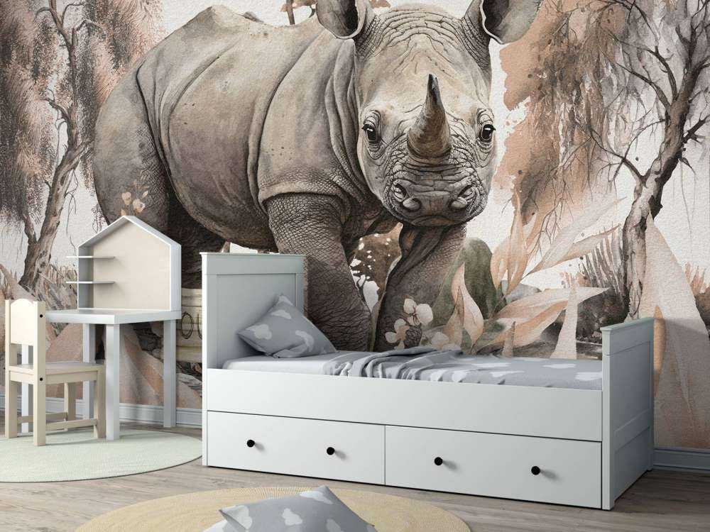 Baby næsehorn på savannen taupe