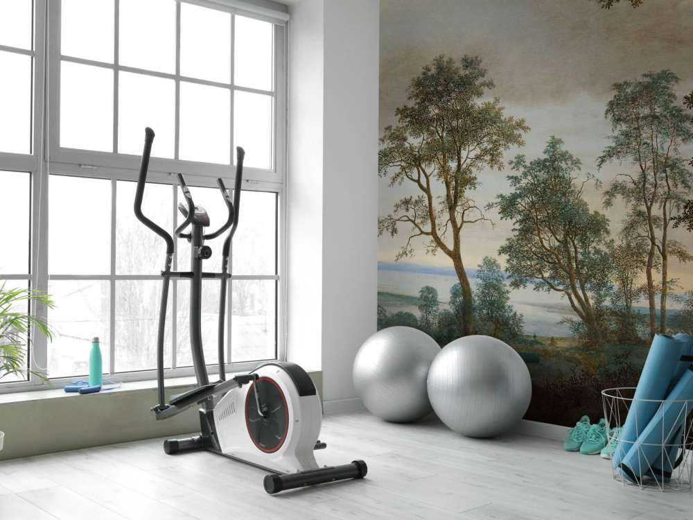 Flodlandskab set gennem træer