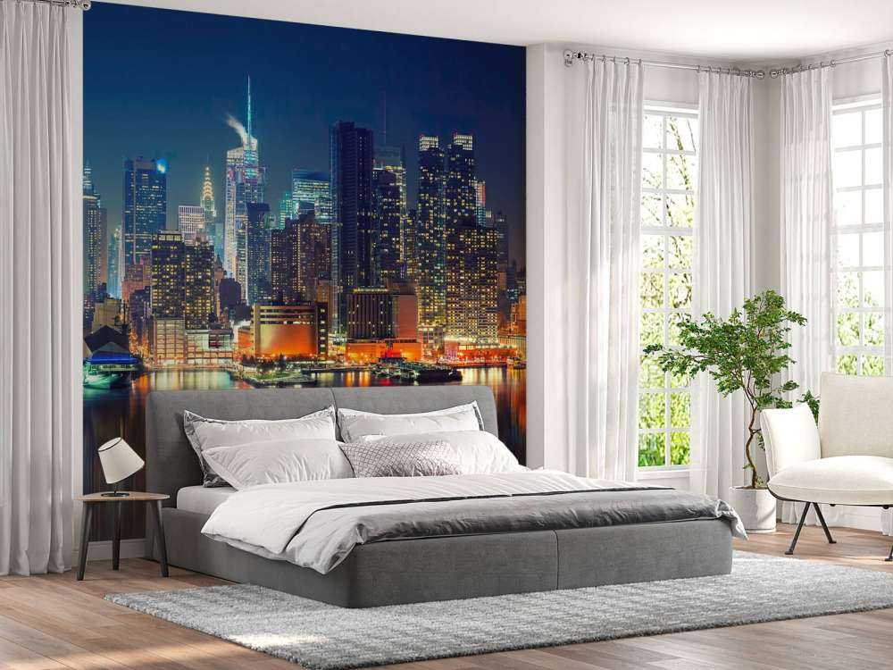 Fototapet New York skyline om natten