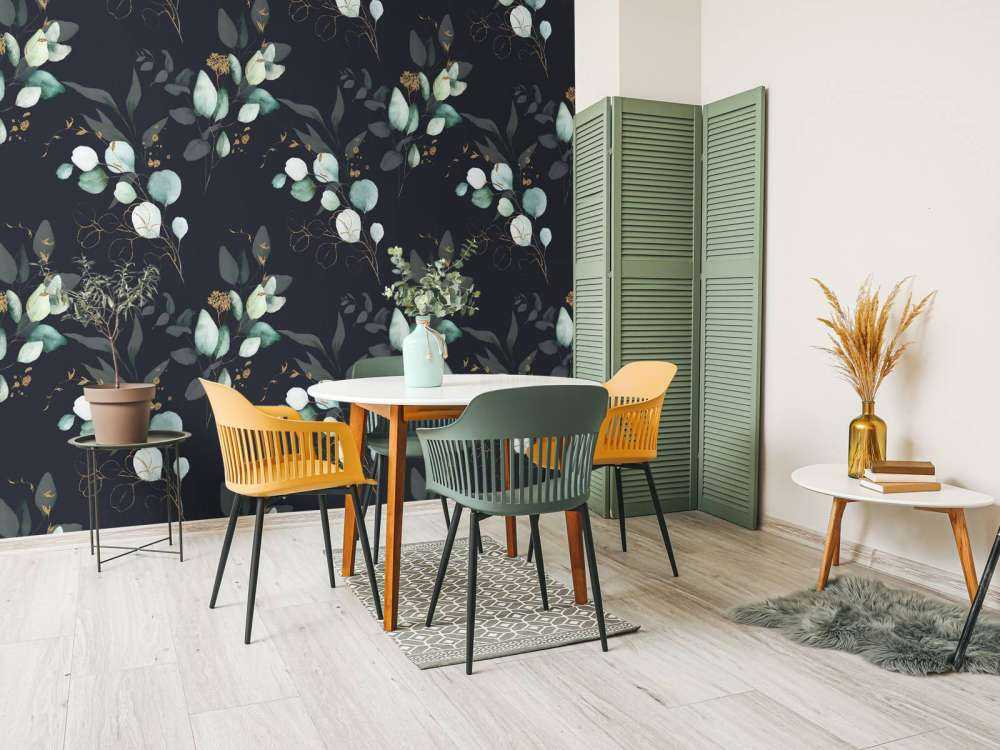 Mørkeblå blade med guld