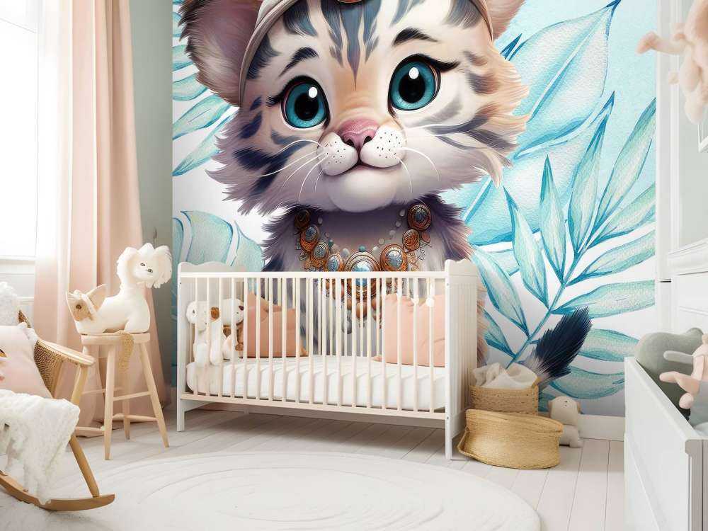 Tigerunge og blåt blad