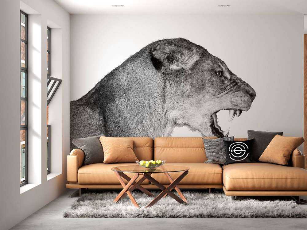 Løvinde set fra siden, hvid