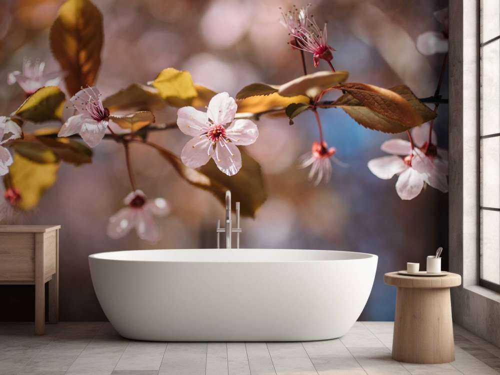 Lyserøde blomster og brune blade