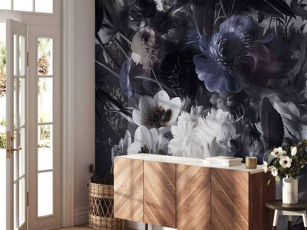 Stort blomsterarrangemang med anemoner Blå