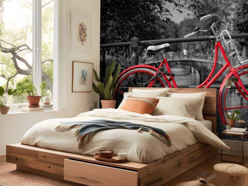 Röd cykel på brpå