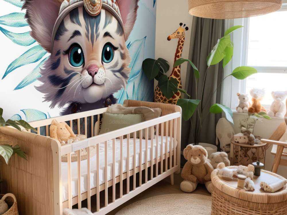 Tigerunge och blått löv