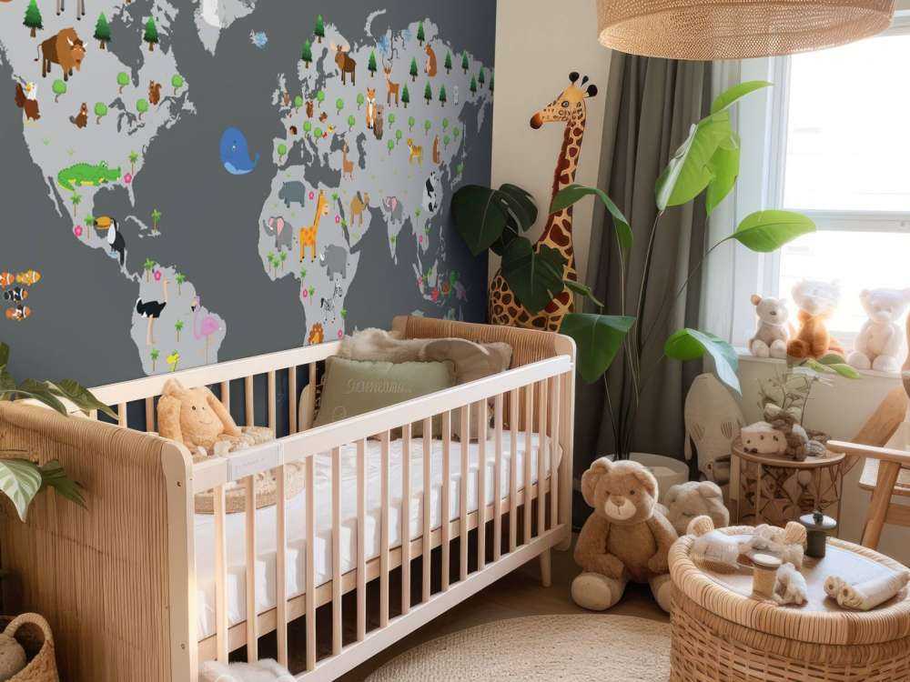 Världskarta för barn med grå bakgrund