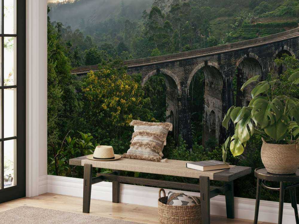 Jernbane bro gjennom jungelen