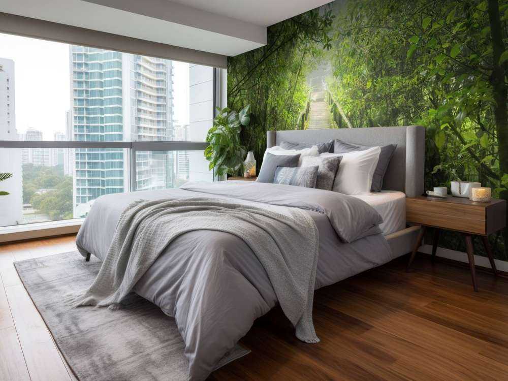 Grønn, tåkete jungel