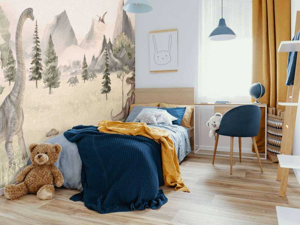 Landskap med dinosaurer i beige