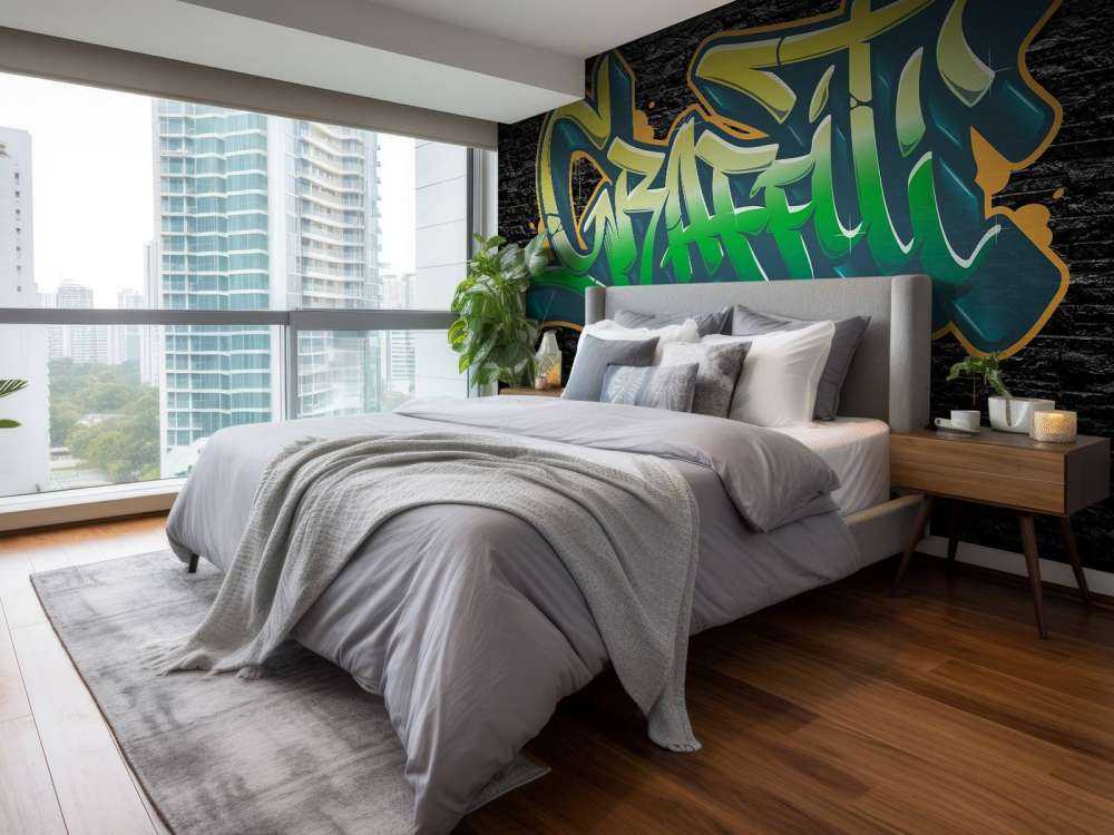 Graffiti på vegg av svarte steiner