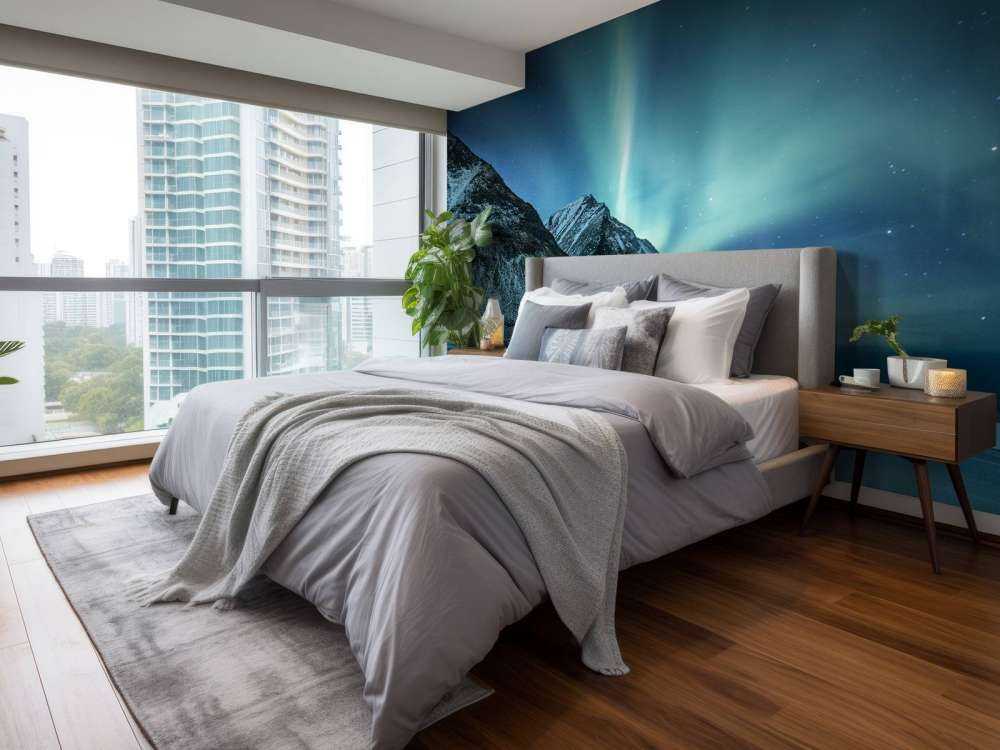 Grønt nordlys over fjellet