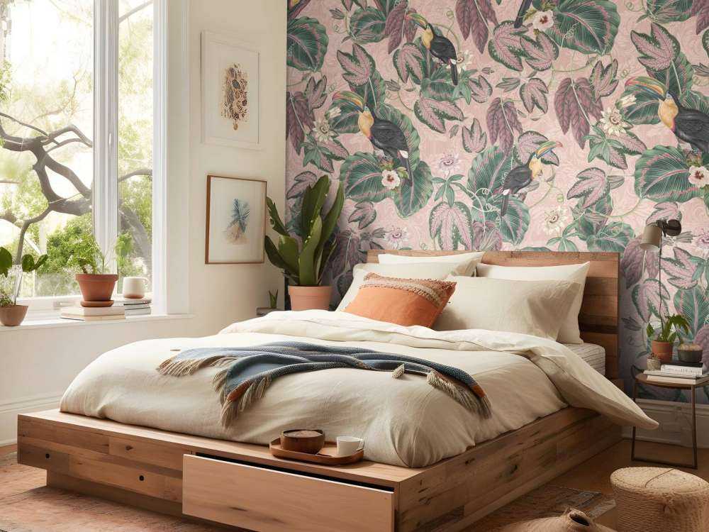 Tropiske jungelfugler og tukaner - rosa