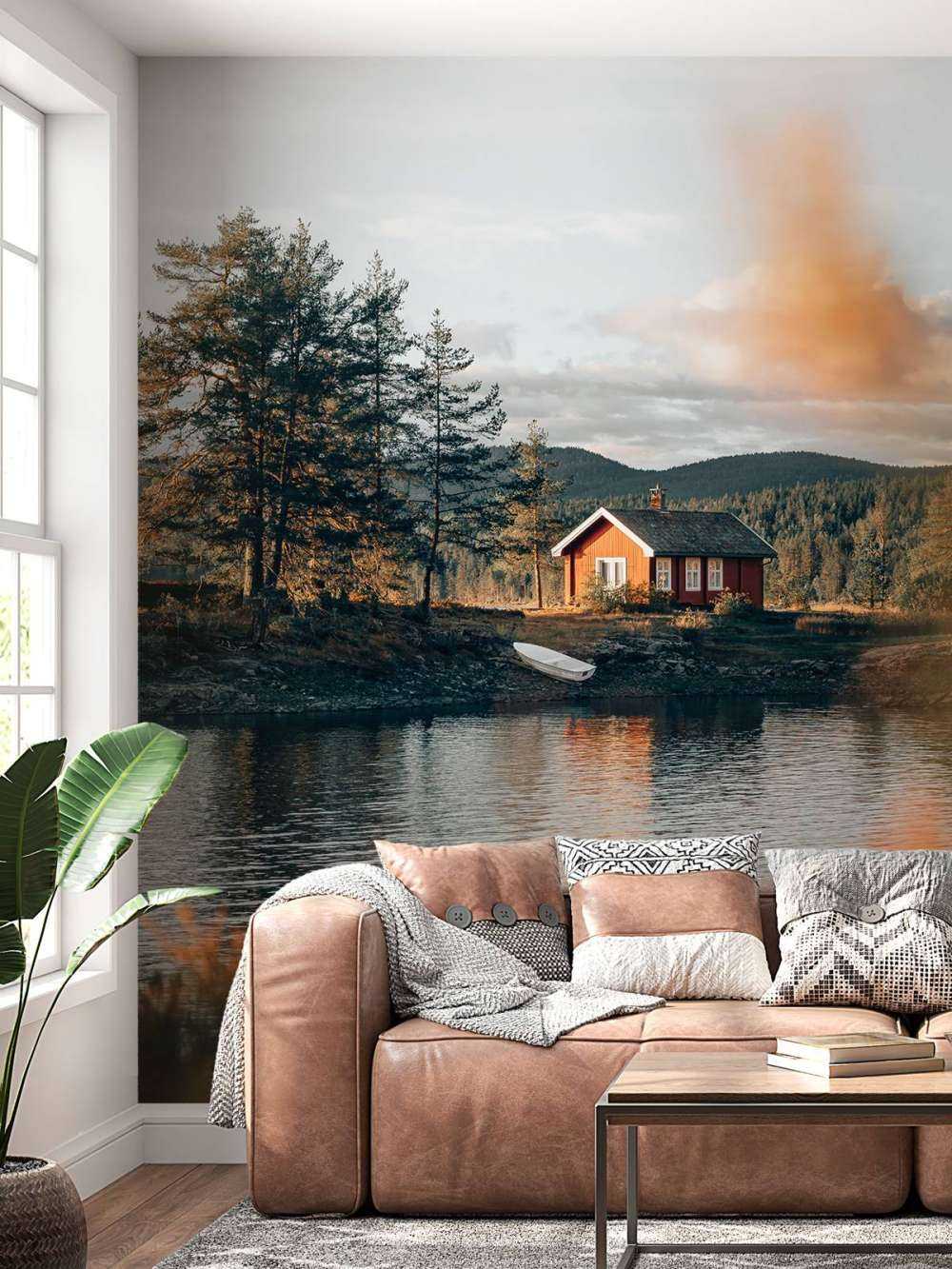 Rødt hus ved innsjøen
