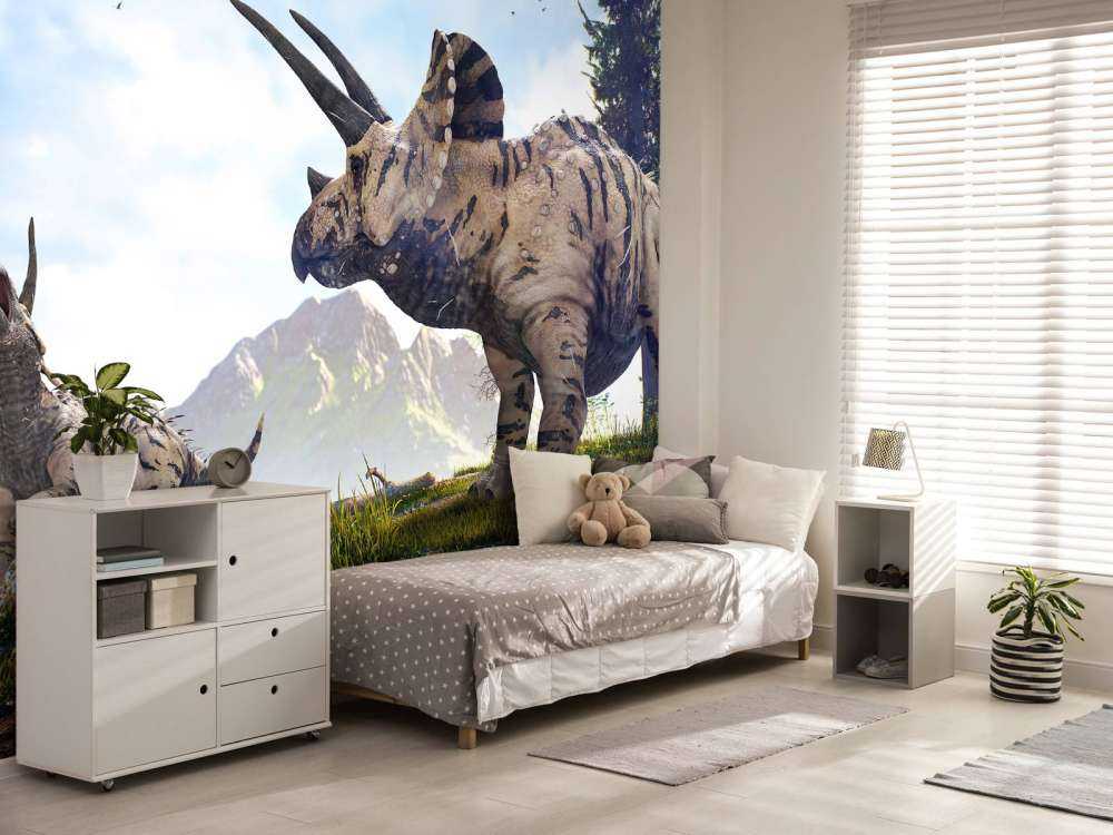 Dinosaurer går gjennom naturen