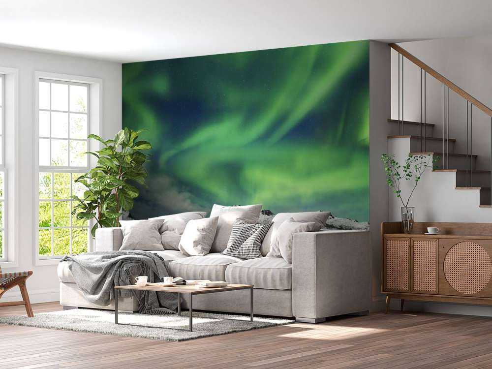 Nordlys over vinterlandskapet