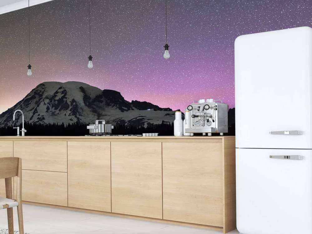 Mount Rainier med nordlys