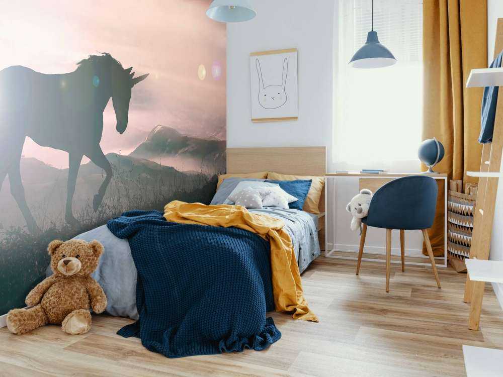 Enhjørning ved solnedgang