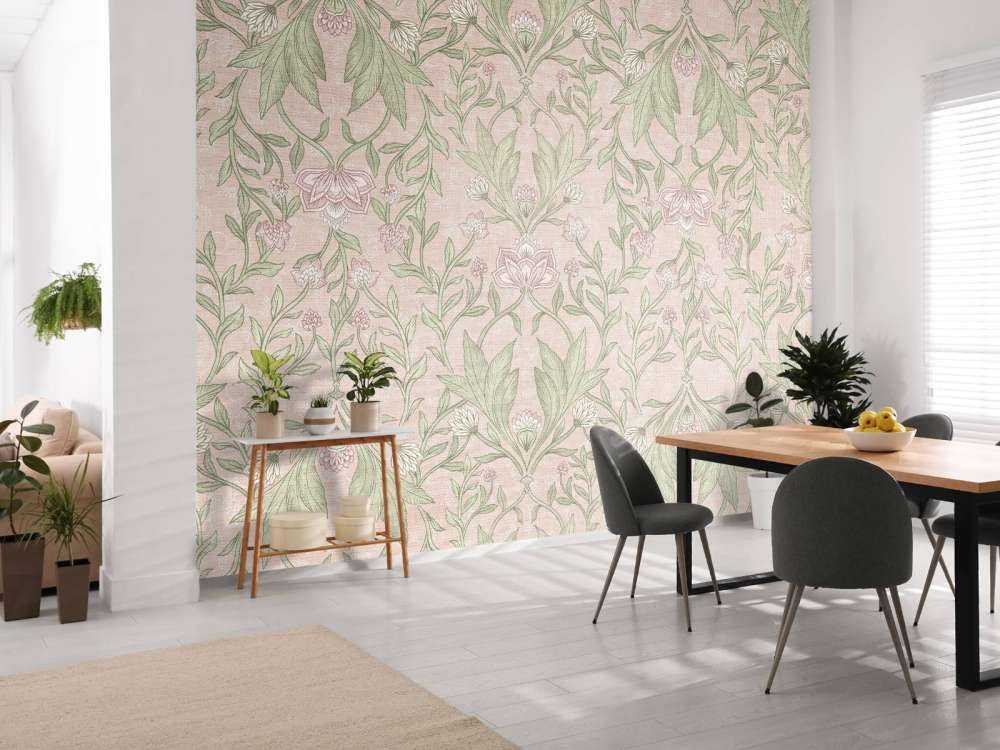 Morris blomsterdamask - pastellrosa