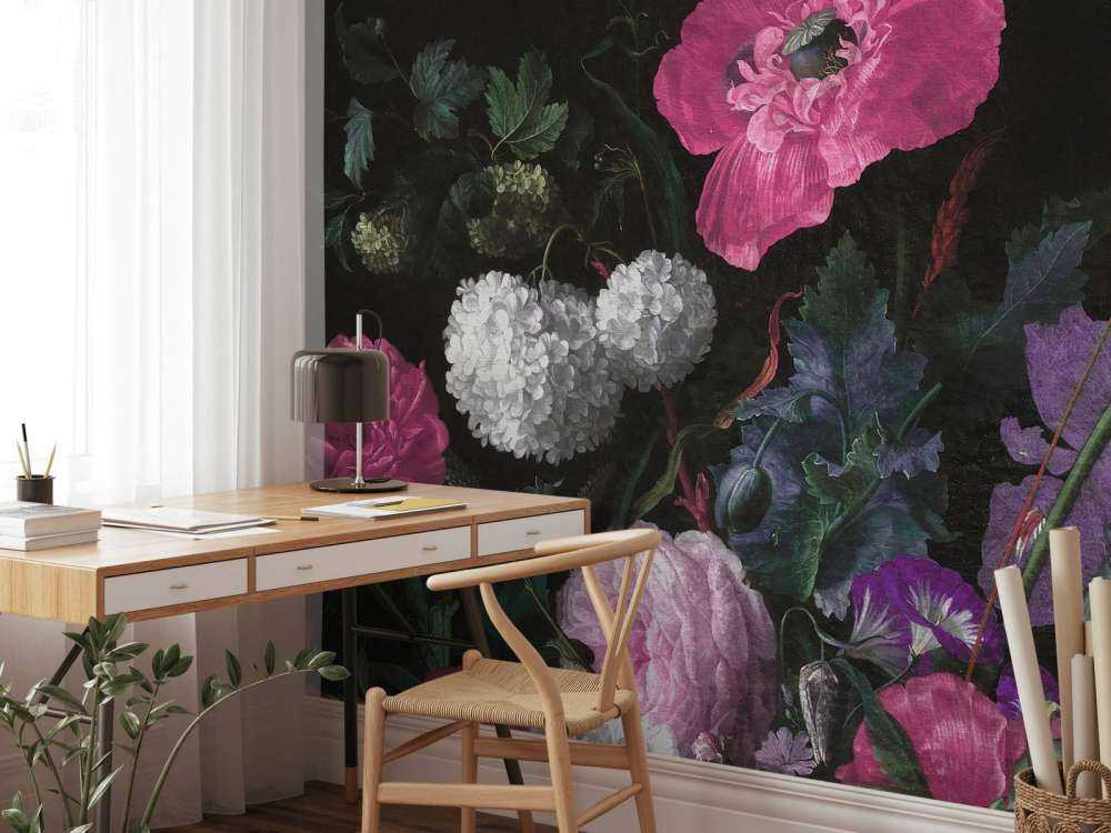 Barokkblomster stilleben - stemningsfullt rosa