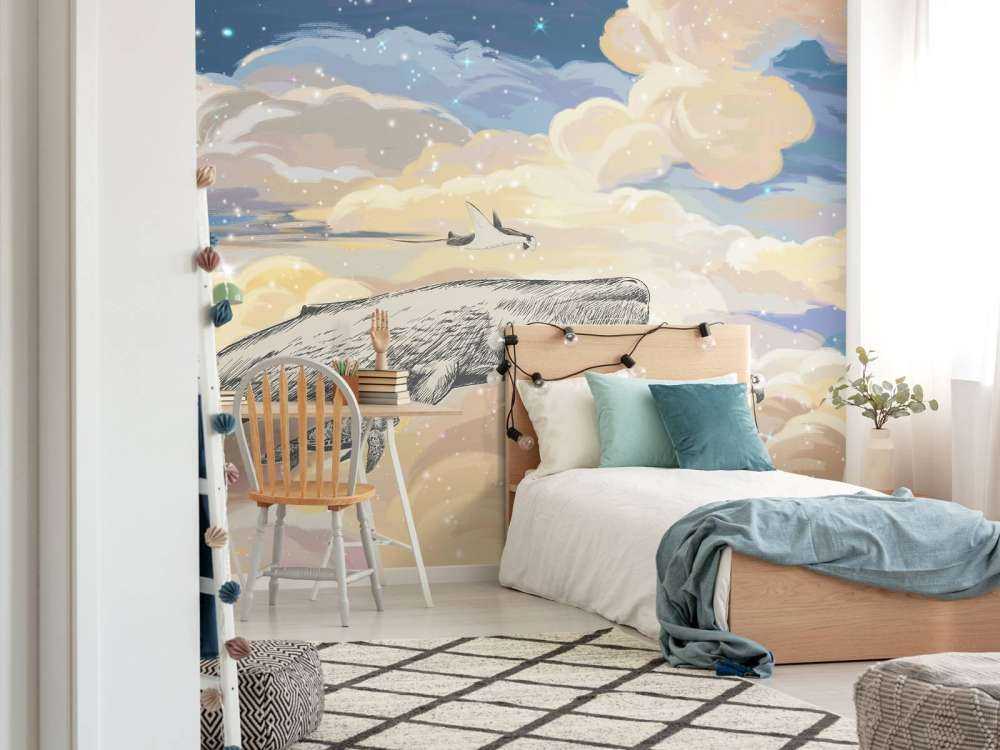 Hval svømmer gennem skyerne