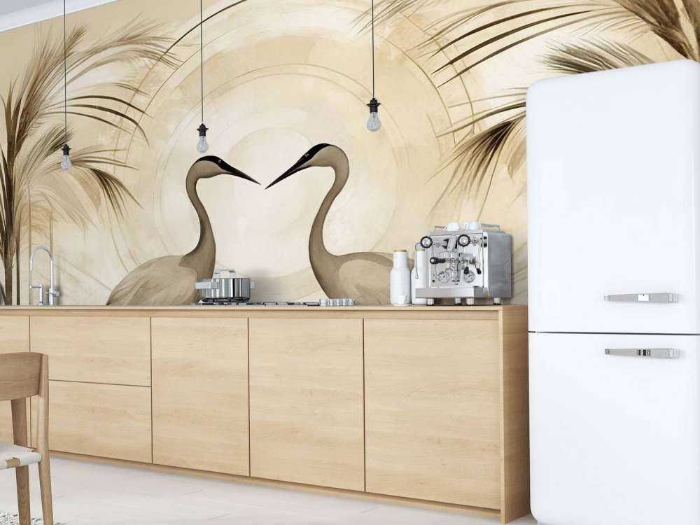 Kraner ved solnedgang taupe