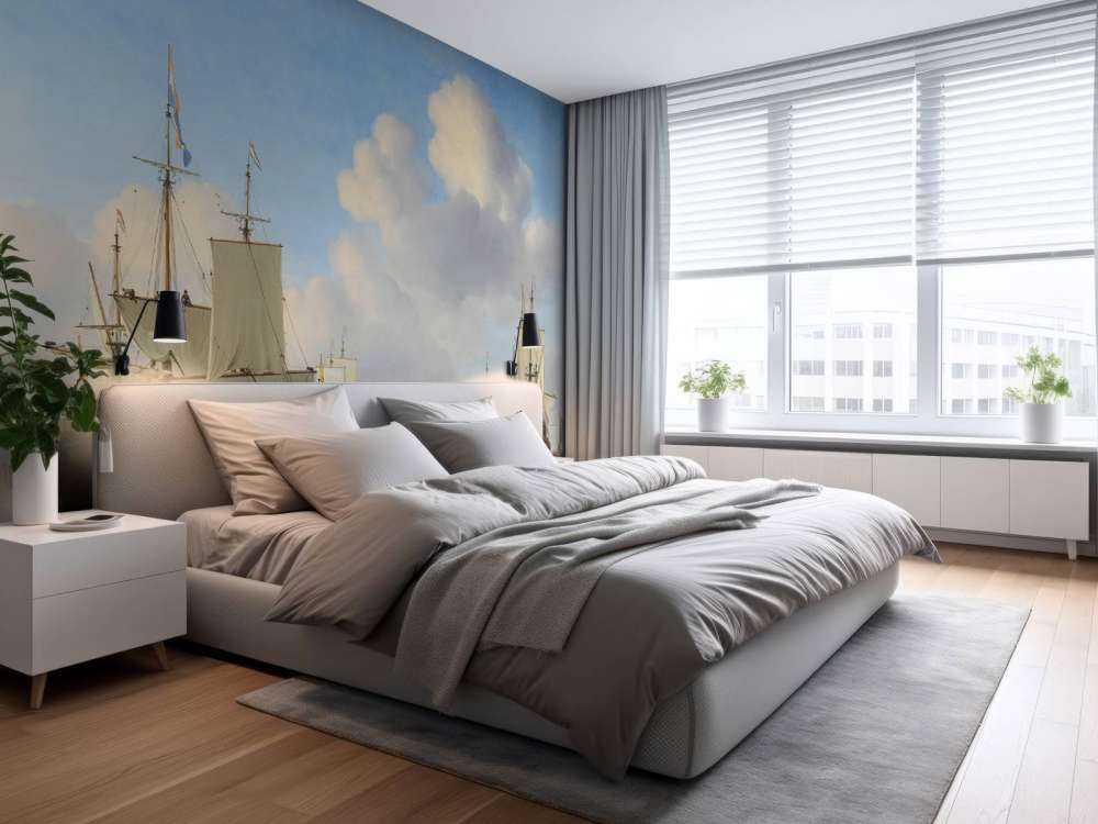 Fototapet Rijksmuseum. Hollandske skibe på et roligt hav.