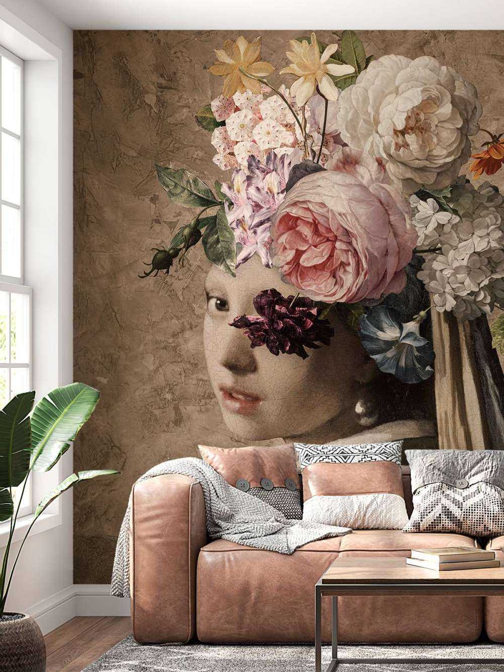 Pige med perleørering - blomsterdesign