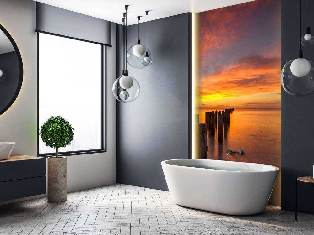 Bølgebrydere ved solopgang