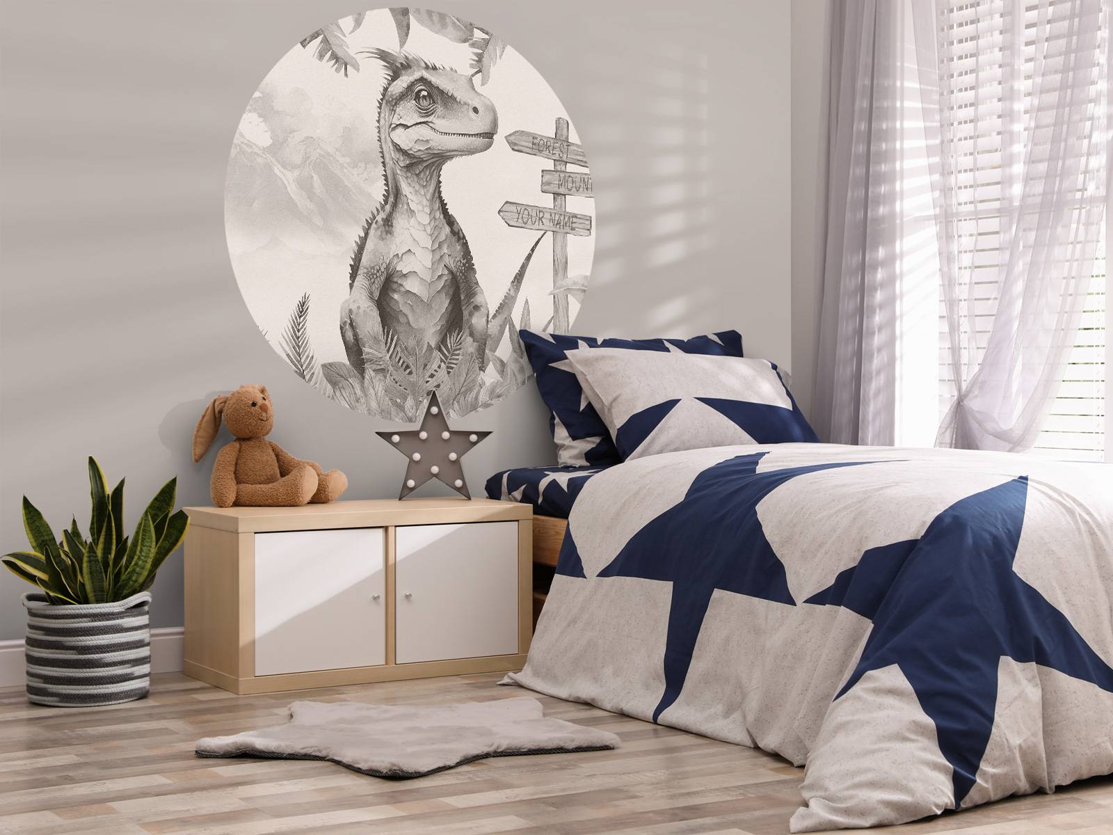 Baby velociraptor i den beige junglen