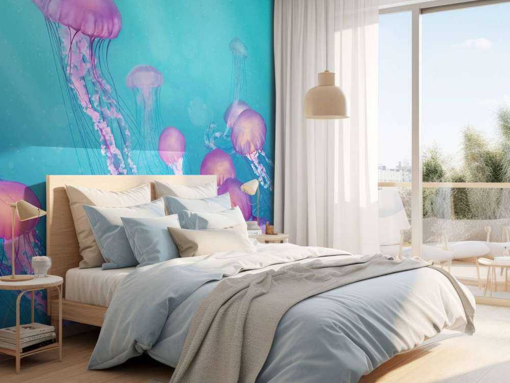 lyserød vandmænd i det blå hav