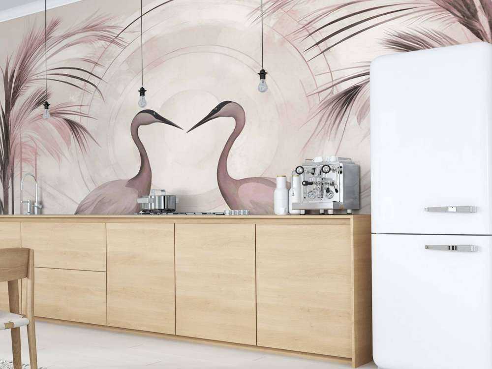 Kranar vid solnedgången rosa