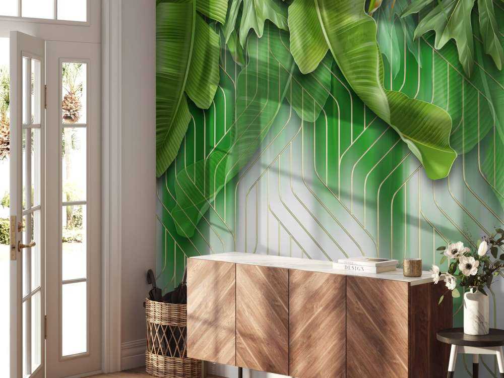 Gyllene linjer med gröna blad