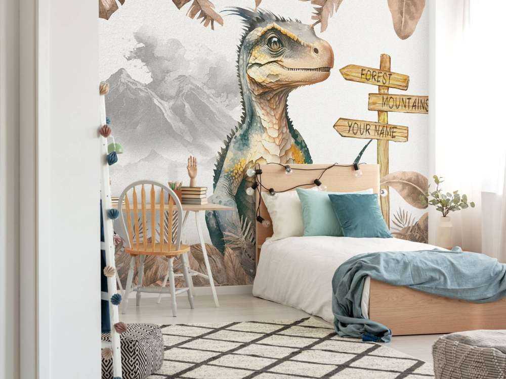 Baby velociraptor i den taupefärgade djungeln