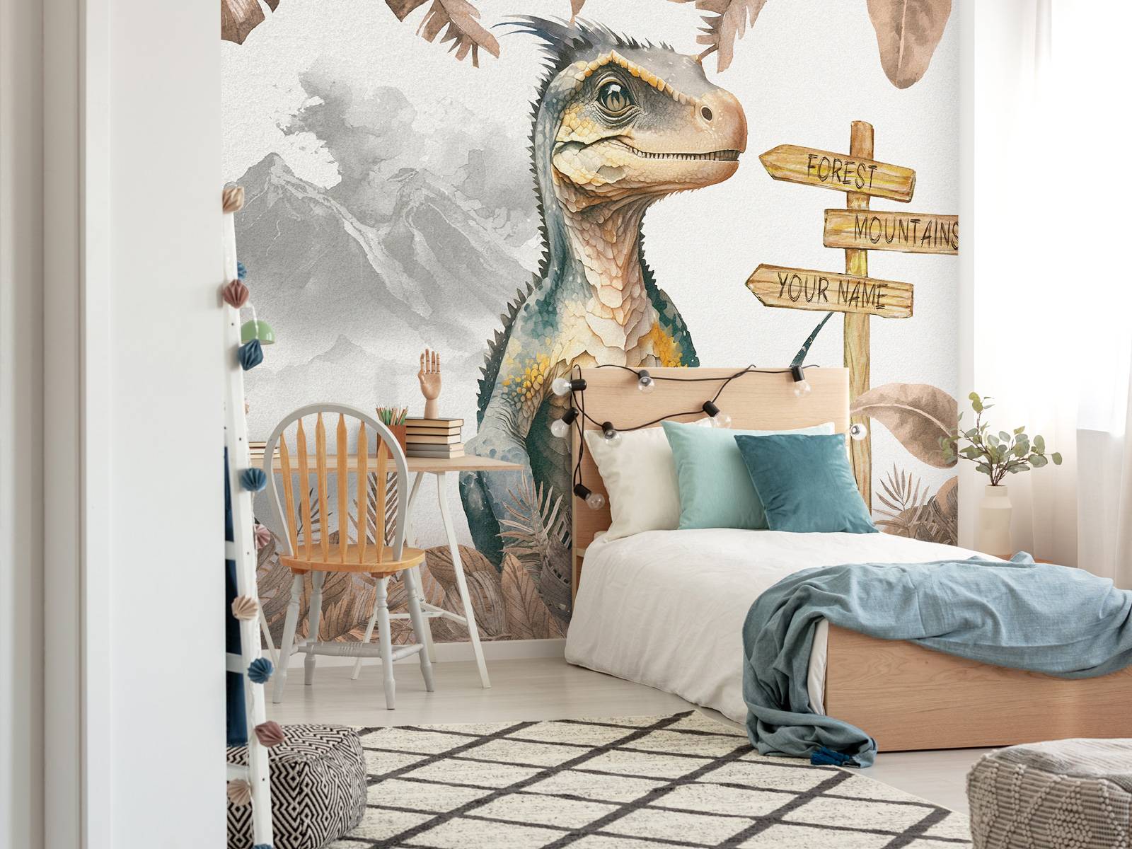 Baby velociraptor i den taupefärgade djungeln