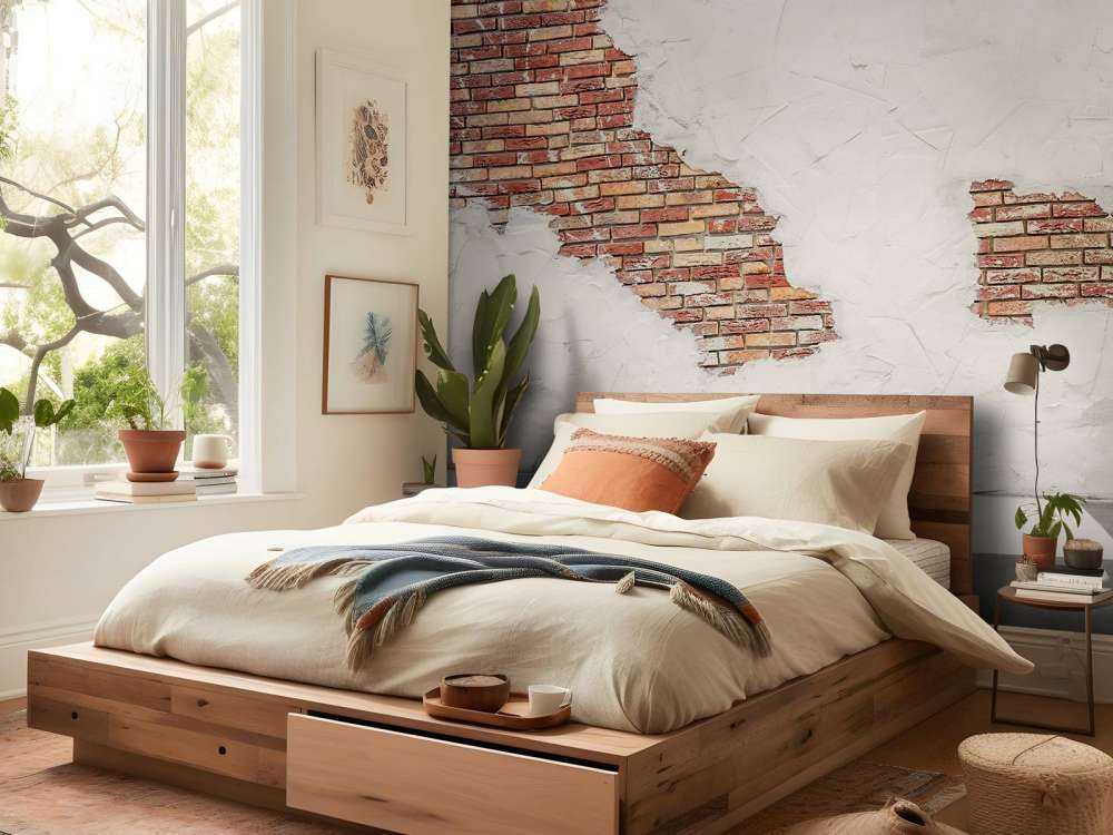 Tegelvägg med stuckatur